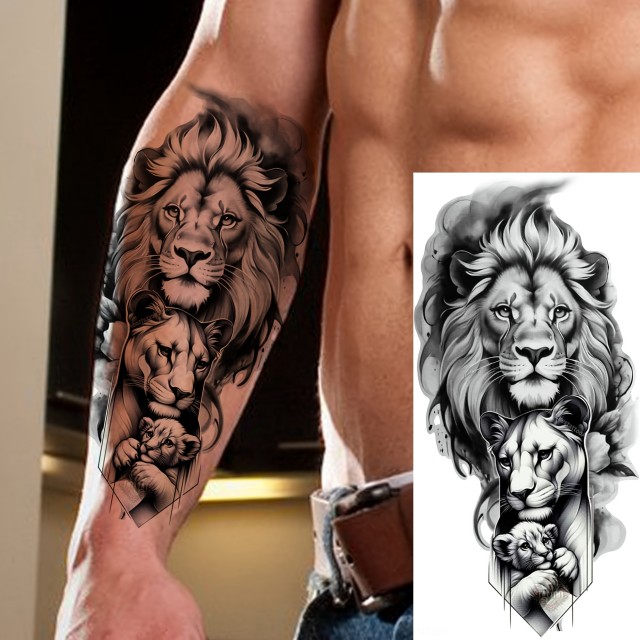 Moški tattoo vodoodporen z levjo družino