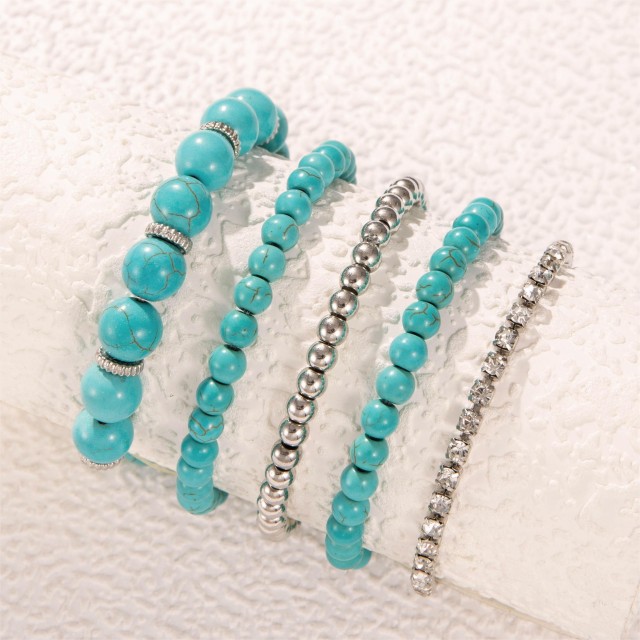 Boho-chic 5-delni set zapestnic s turkiznimi kamenčki