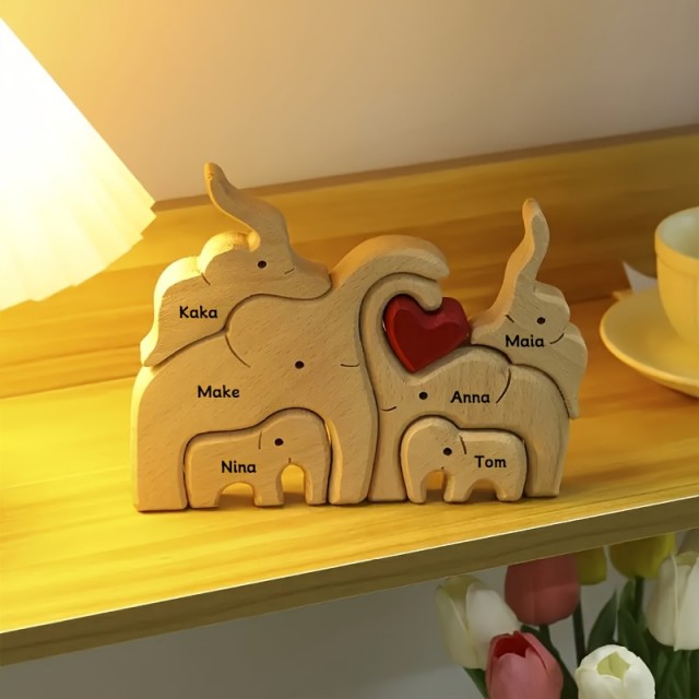 Personalizirana lesena SLONJA sestavljanka VAŠA DRUŽINA