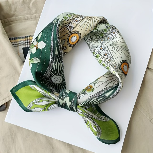 Elegantna ženska kvadratna ruta z zelenim cvetličnim vzorcem