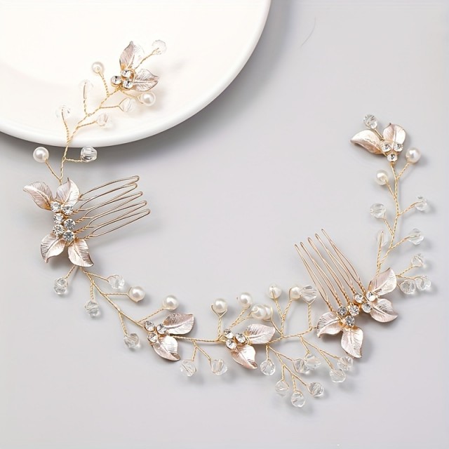 Eleganten okrasni naglavni trak iz umetnih biserov 2 barvi