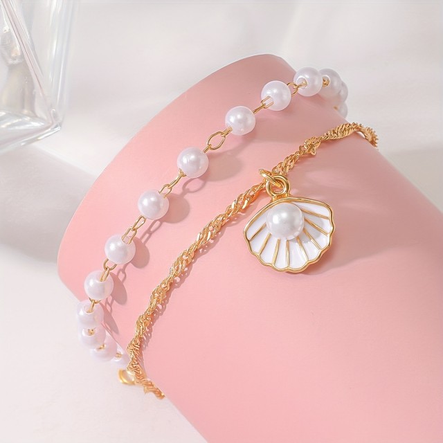 Dvodelna zapestnica za nogo s školjko in perlicami