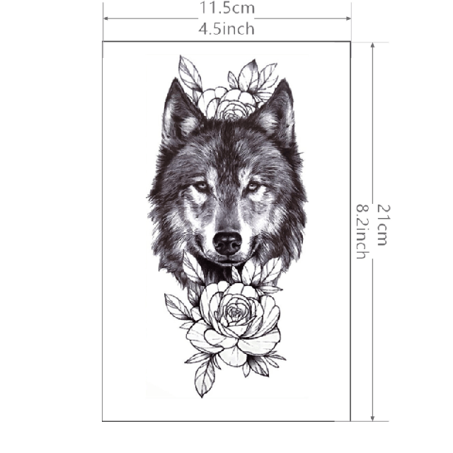 Vodoodporna tatu nalepka z rožami in volkom