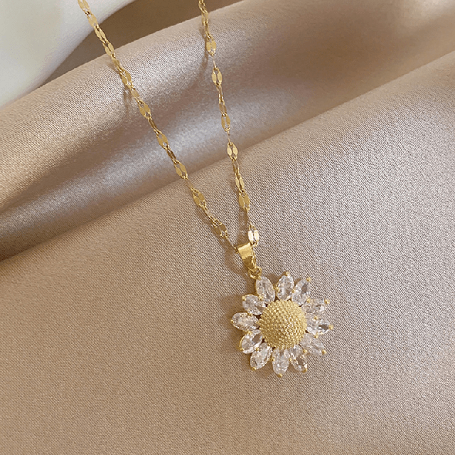 Ogrlica iz nerjavečega jekla s sončnico zlate barve