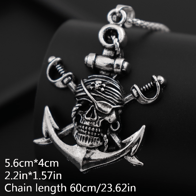 Moška piratska ogrlica s sidrom in lobanjo