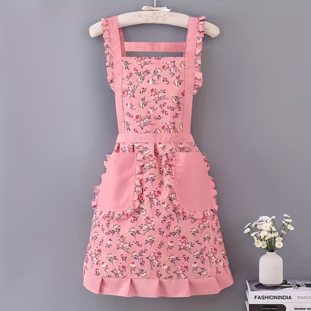 Vintage predpasnik v roza barvi cvetlični potisk 