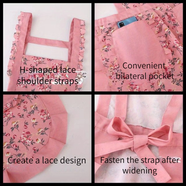 Vintage predpasnik v roza barvi cvetlični potisk 