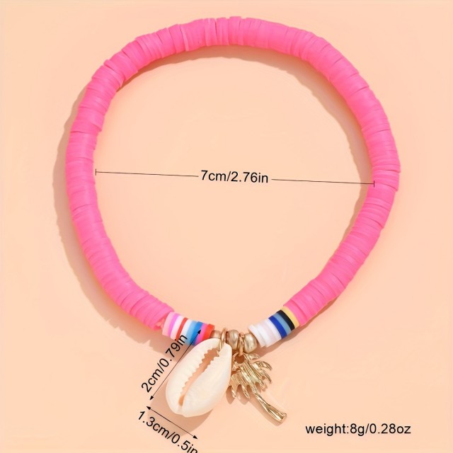 Pink zapestnica za nogo s školjkico in palmo