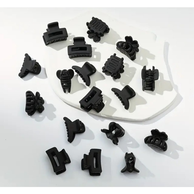 Komplet 18 sponk za lase v črni barvi