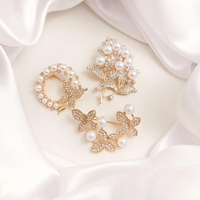 Akcijski komplet 3 elegantnih brošk z okrasnimi kamni