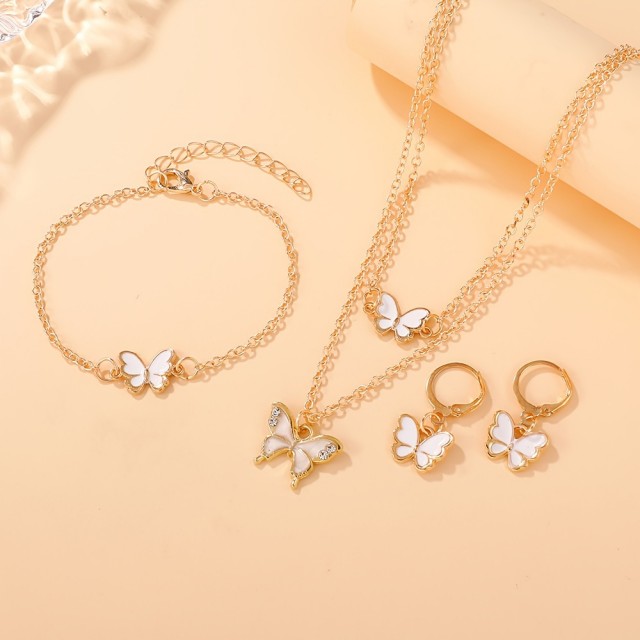 3 delni set nakita z roza ali belimi metuljčki 