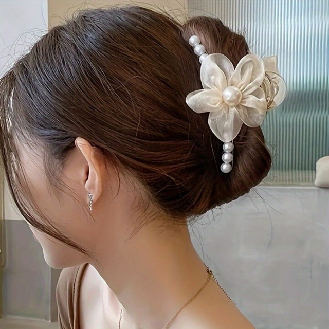 Bohemska cvetlična lasna sponka z imitacijo biserov