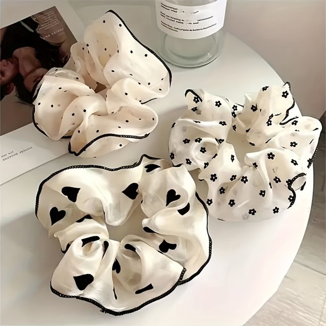 Komplet 3 črno-belih gumic za lase