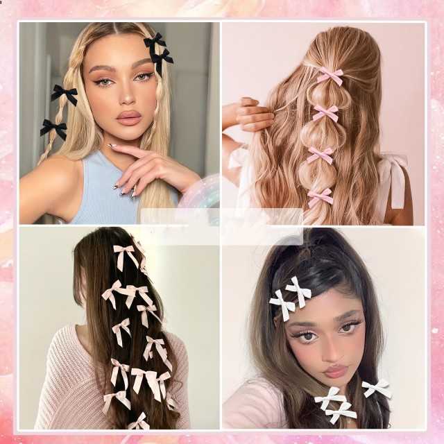 Komplet 30 mini sponk za lase s pentljo 3 barve