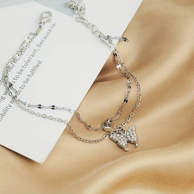 Zapestnica za nogo z dvojnim metuljčkom, srebrna