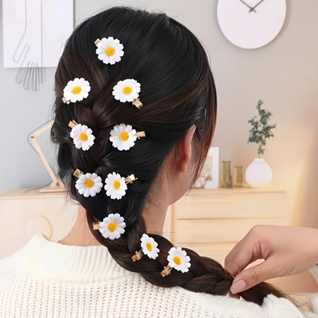 Komplet 8 prikupnih sponk za lase s cvetom marjetice