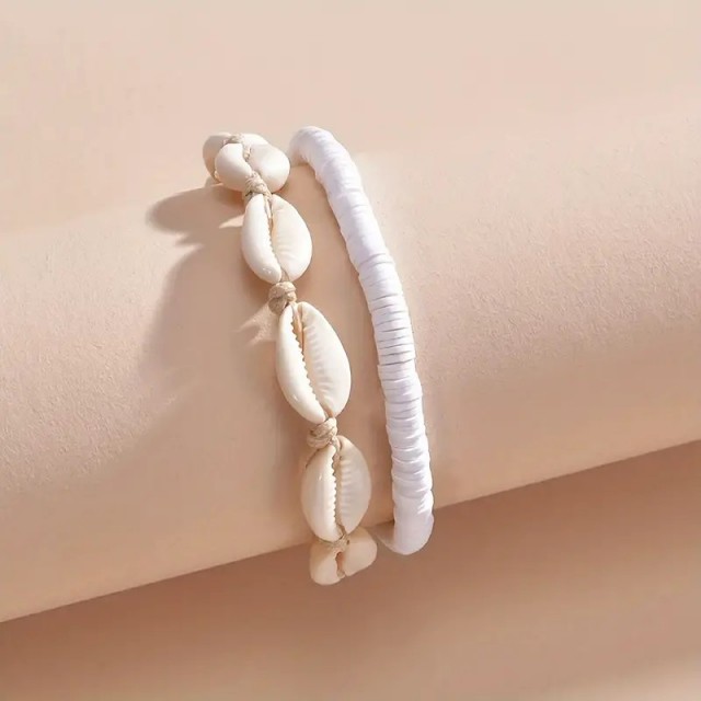 Dvojna zapestnica za nogo s školjkami