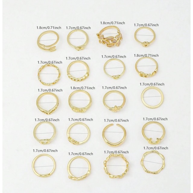 Komplet 20 ženskih prstanov v zlati barvi