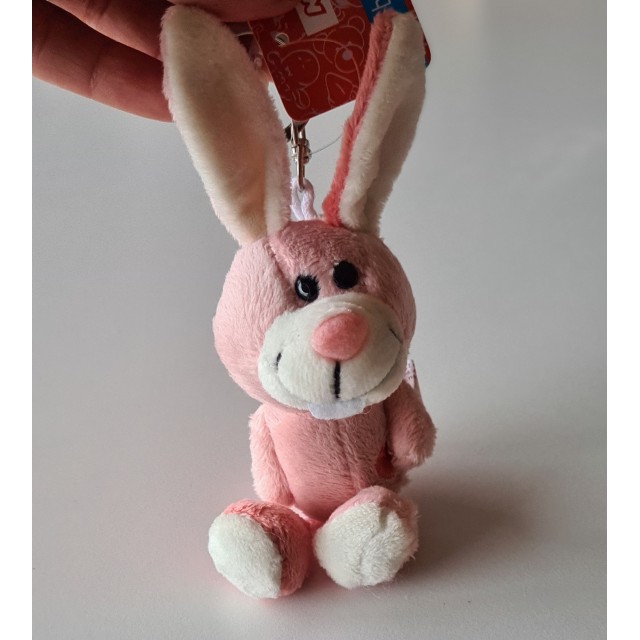 Obesek za ključe s plišasto živalco, roza zajklja 