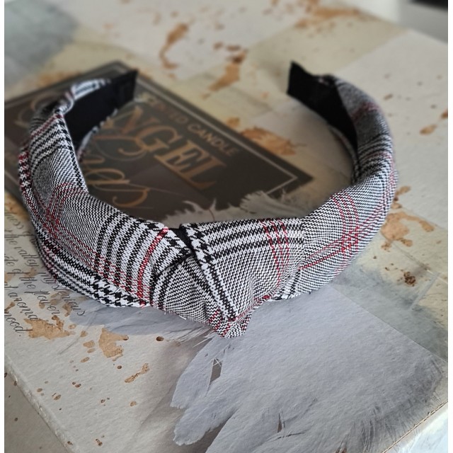 Obroč za lase z vozlom spredaj, karo potisk, 3 barve