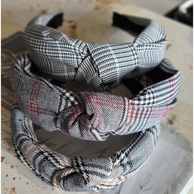 Obroč za lase z vozlom spredaj, karo potisk, 3 barve