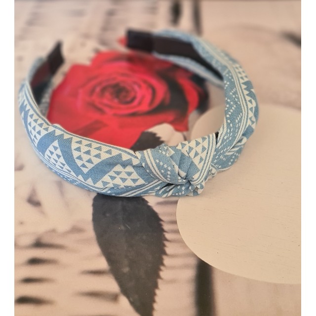 Komplet dveh jeans obročkov za lase z geo vzorcem