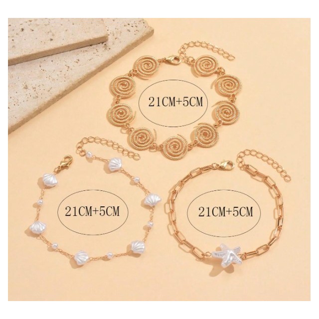 Set 3 zapestnic za nogo s školjkami in polžkom