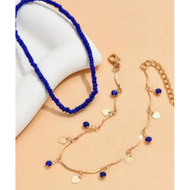 Set 2 zapestnic z modrimi perlicami in kamenčki 