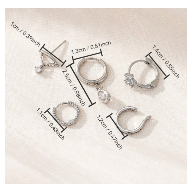 5 delni set uhanov v srebrni barvi 