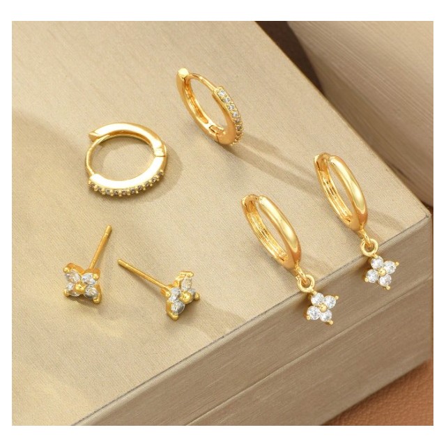 Komplet 3 parov uhanov v zlati barvi s cirkoni