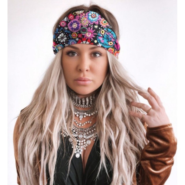 Širok elastičen trak za glavo – pisan boho vzorec