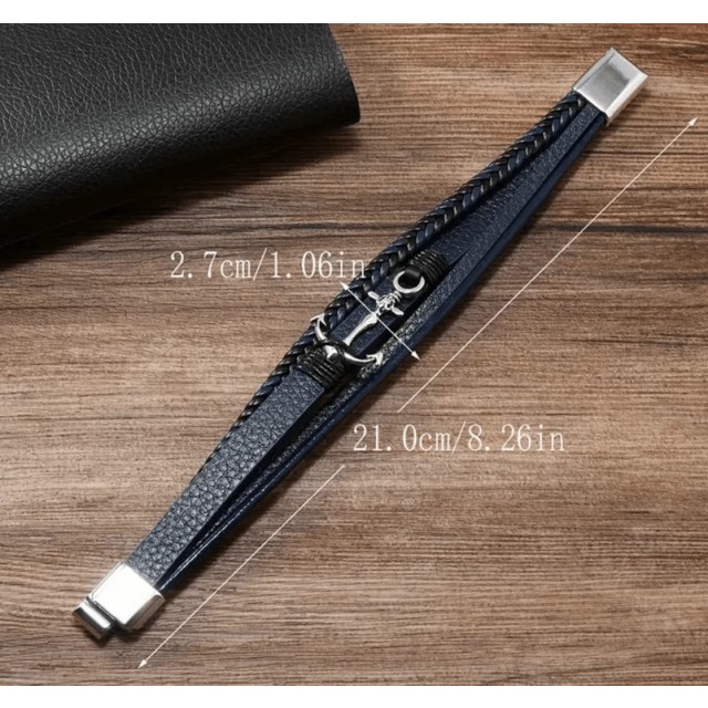 Temno modra usnjena zapestnica s sidrom