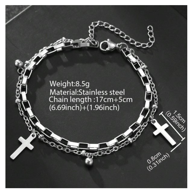 Moška zapestnica s križem – dvojna verižica iz nerjavečega jekla