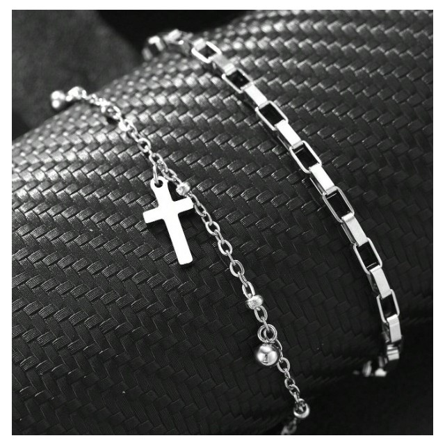 Moška zapestnica s križem – dvojna verižica iz nerjavečega jekla