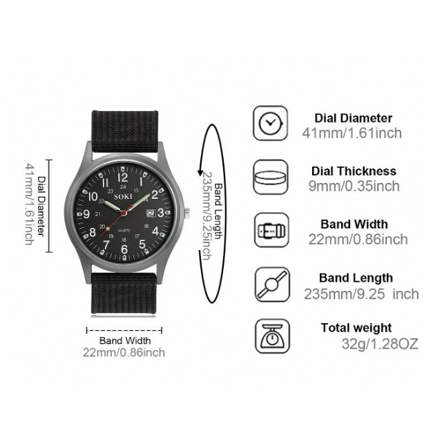 Moška minimalistična ura – črn eleganten casual stil