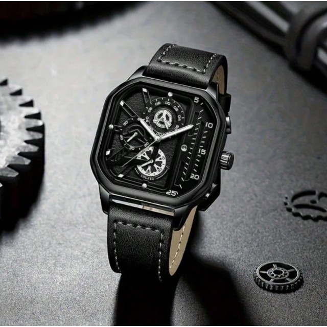 Moška kvadratna ura – moderna črna eleganca