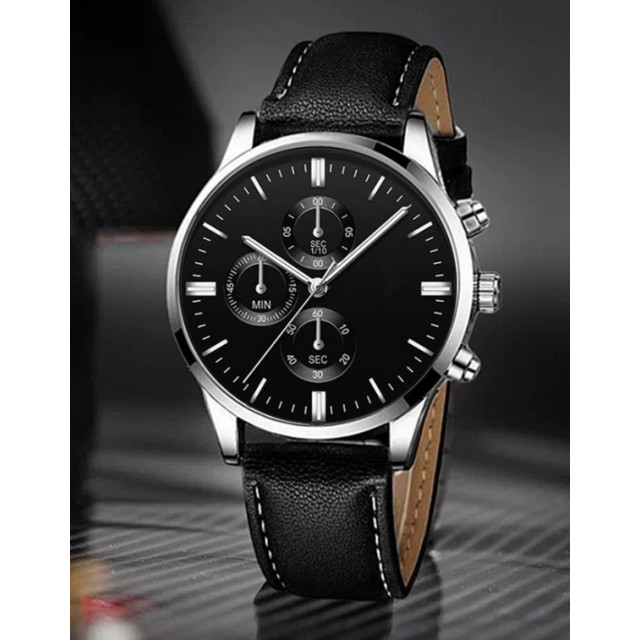 Moška elegantna ura – črna klasika s srebrnim ohišjem