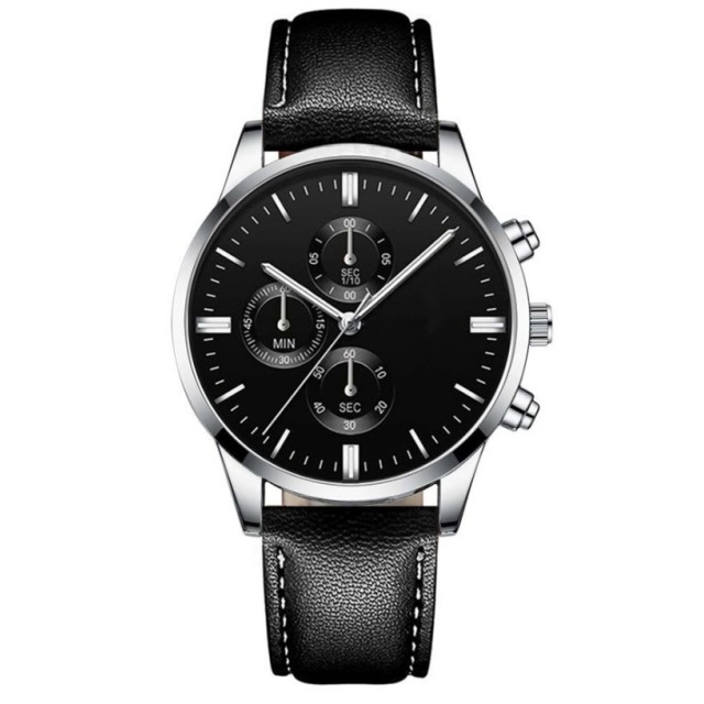 Moška elegantna ura – črna klasika s srebrnim ohišjem