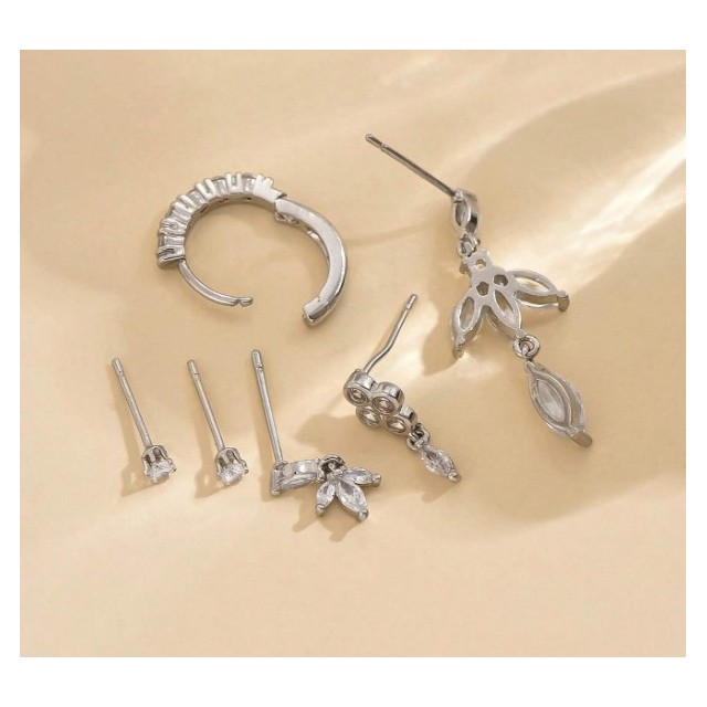 6 delni set uhanov za uho srebrn