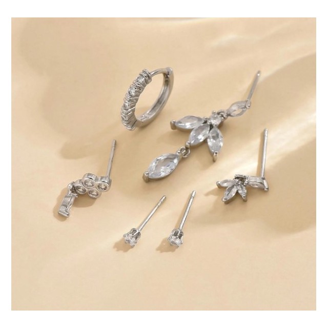 6 delni set uhanov za uho srebrn