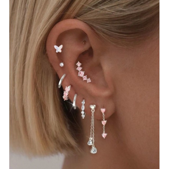 9 delni set uhanov v srebrno-roza barvi 