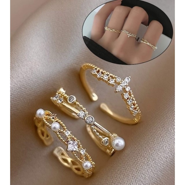 Komplet 3 nastavljivih prstanov srebrne ali zlate barve