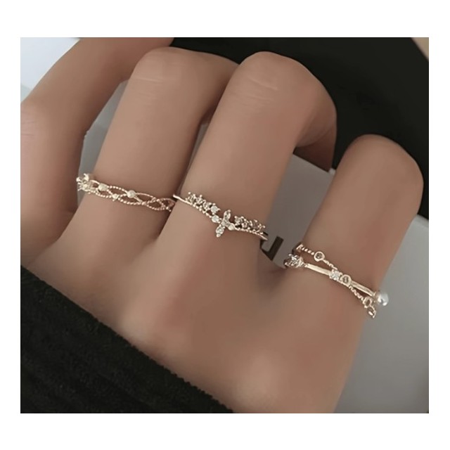 Komplet 3 nastavljivih prstanov srebrne ali zlate barve