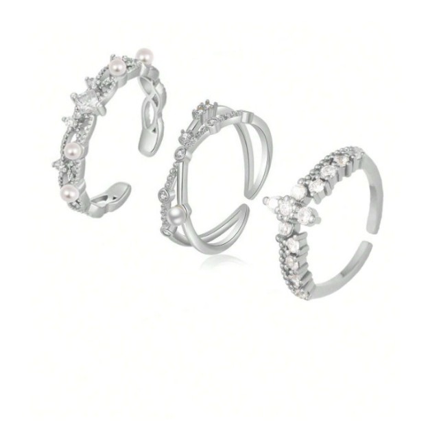 Komplet 3 nastavljivih prstanov srebrne ali zlate barve