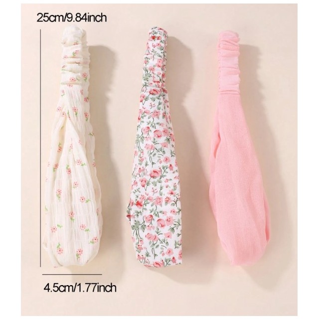 Komplet 3 naglavnih trakov s potiskom cvetlic