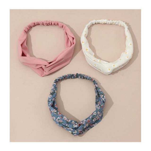 Komplet 3 naglavnih trakov s cvetličnim potiskom