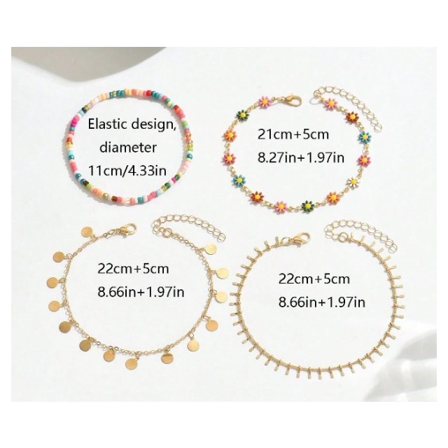 Komplet 4 poletnih zapestnic za nogo 