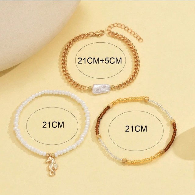 Komplet 3 poletnih zapestnic z morskim konjičkom