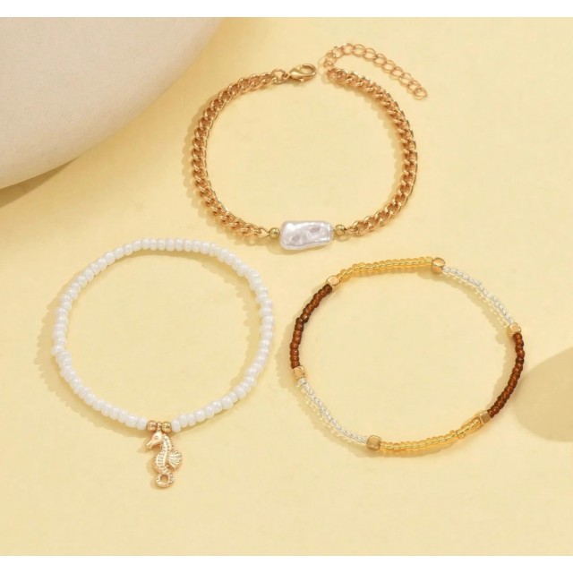 Komplet 3 poletnih zapestnic z morskim konjičkom