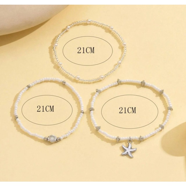 3 delni set zapestnic v srebrni barvi z morsko zvezdico